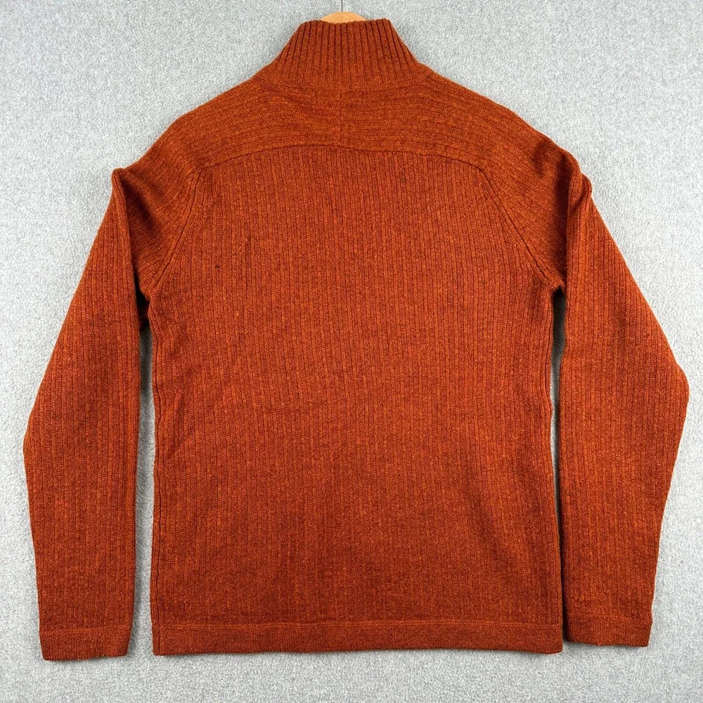 Banana Republic Sweater Mens M Orange Lambswool Cashmere 1/4 Zip‎ Elbow Patches